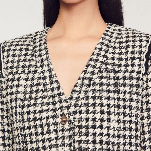Sandro Houndstooth Tweed Jacket, Black, Size 36 / S - Picture 8 of 11